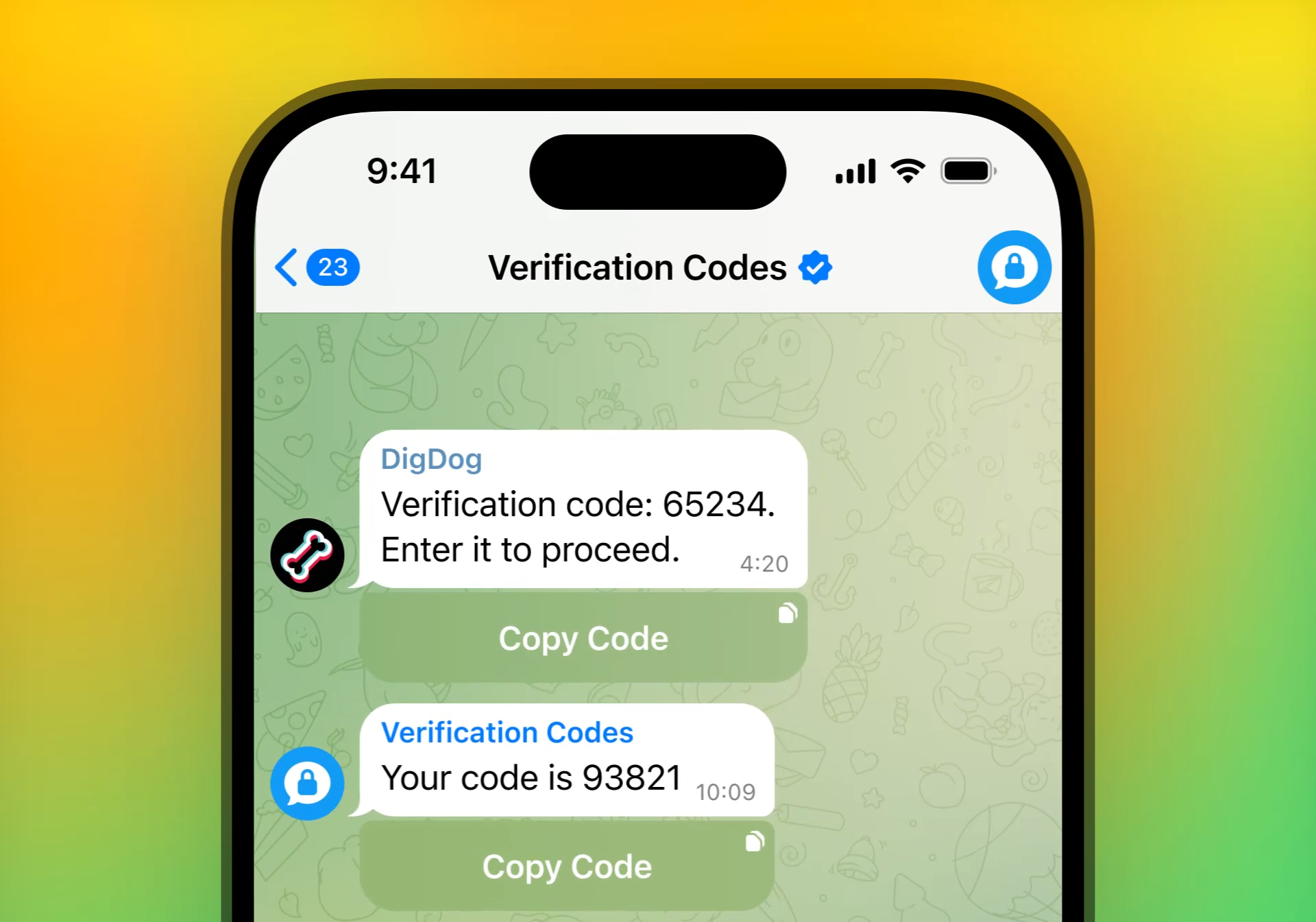 Códigos de segurança e verificação usados na proteção da conta do Telegram
