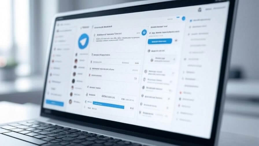 Telegram Desktop com conversas organizadas em painéis no notebook