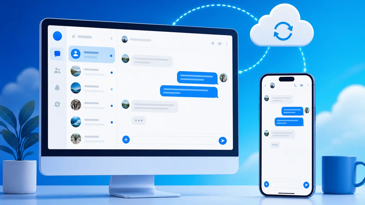 Telegram sincronizado entre computador e celular pela nuvem, com as mesmas conversas nas duas telas